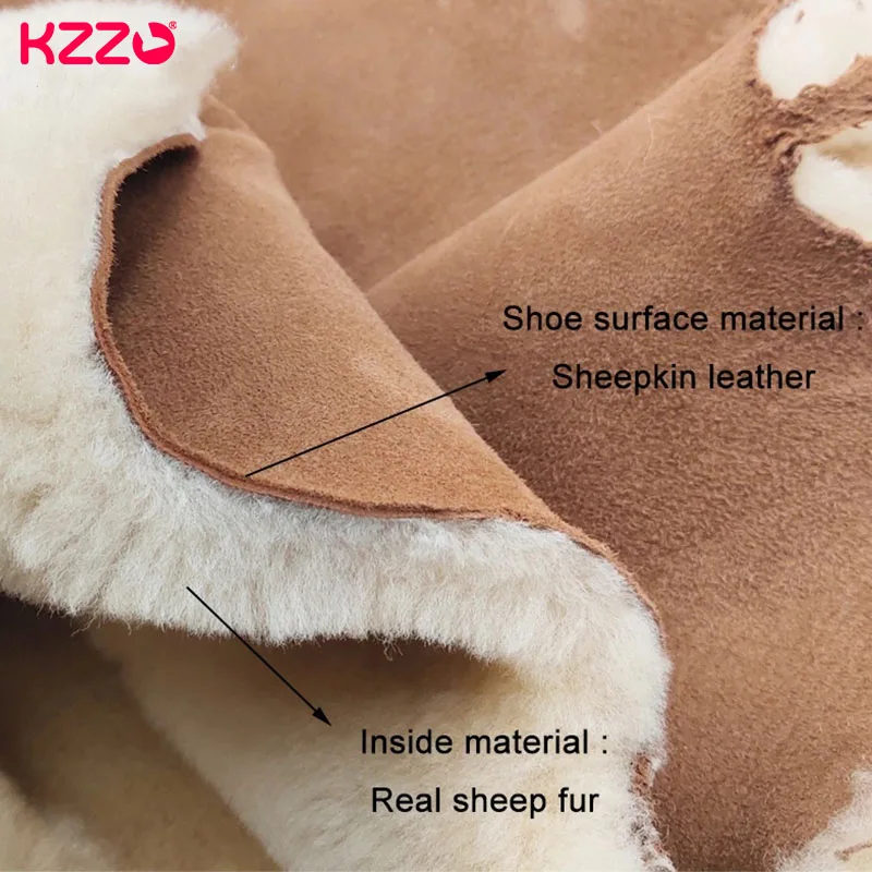 KZZO Women\'s Sheepskin Suede Leather Boots Natural Wool Lined Australian Classic Thick Sole Ankle Snow Boots Winter Warm Shoes