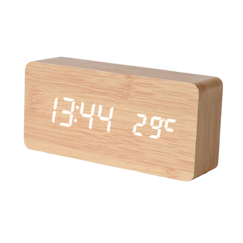 Wooden Digital Alarm Clock with Large Screen Display Time Date Temperature and Dual Alarm for Office Bedroom Desk
