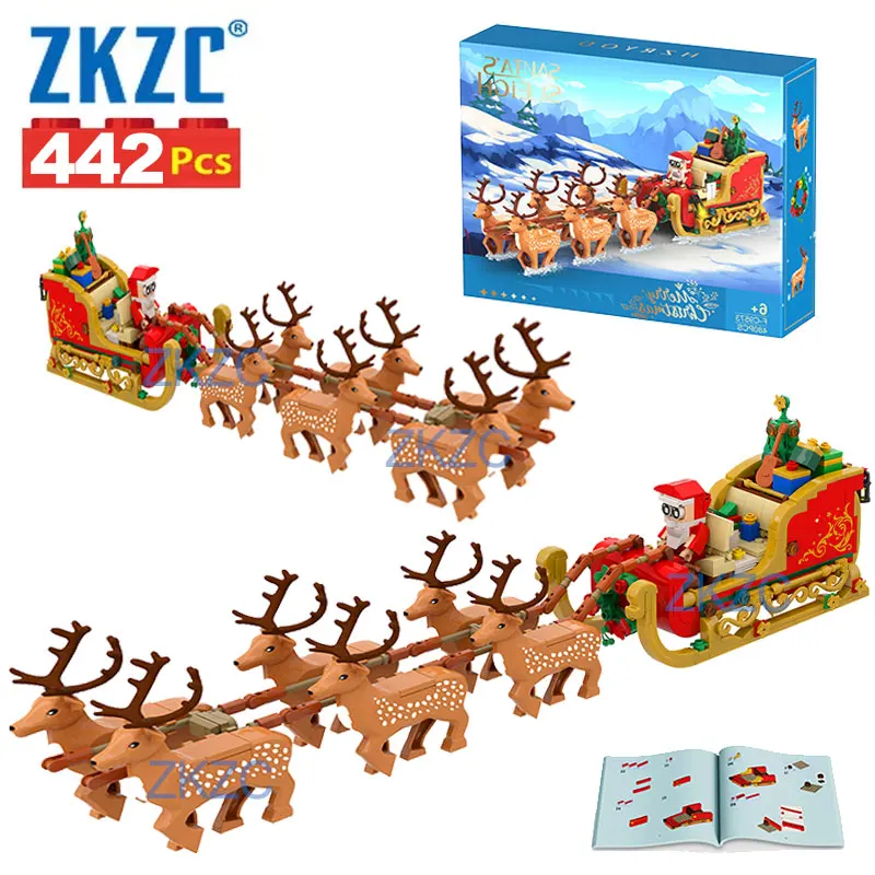 

442Pcs Winter Sleigh Santa Claus Elk Building Blocks Set Christmas Decorations New Years Brick Toy Children Birthday Xmas Gifts