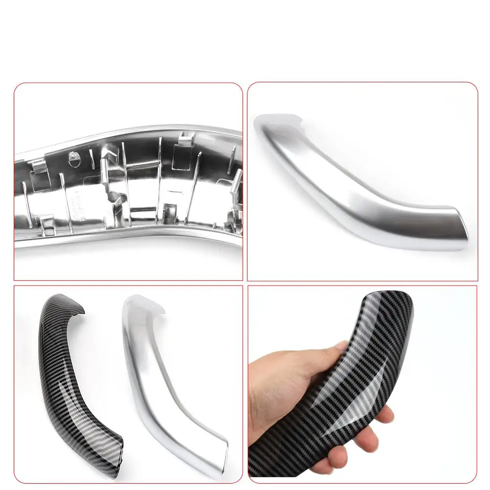 

2 PCS 2 Colors Carbon Fiber Chrome Car Interior Door Pull Handle Cover Trim Replacement For BMW X1 X2 F48 F49 F39 2017-2022