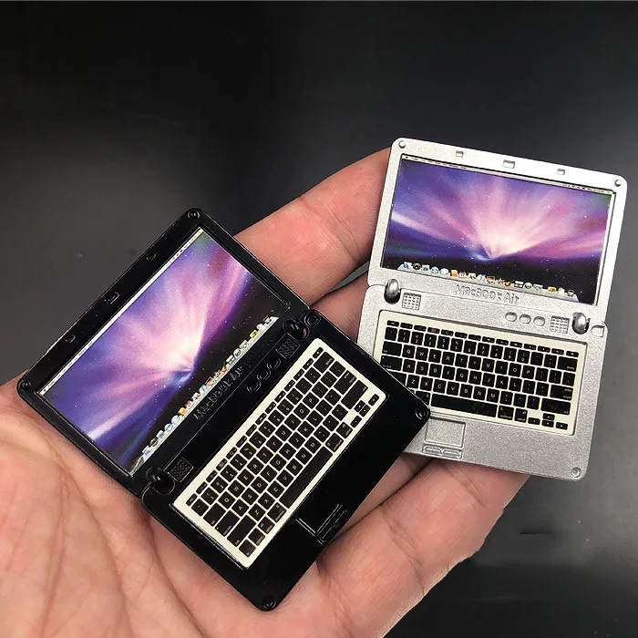 1/6 Scale Mini Alloy Metal White and Black Notebook Computer Model for 12''Figures Scene Accessories DIY