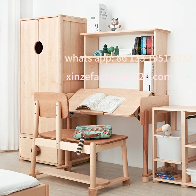 مكتب زاوية شمالي قابل للتخصيص، طاولة دراسة من خشب القيقب بالكامل بزاوية قابلة للتعديل وعرض طاولة ألعاب وغرفة ضيقة للأطفال
