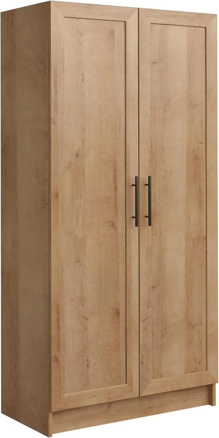

65" Tall Oak Accent Cabinet with 3 Adjustable Shelves, Ideal for Kitchen Pantry, Bathroom or Craft Storage, 32"W x 16.75"D