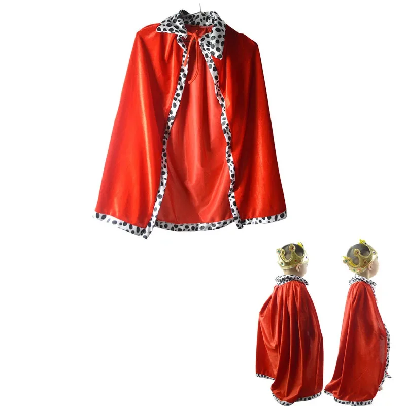 Red Kids Boy Girl King Children  Cloak Cape Robe Sceptre Prince Crown Tiara Birthday Party   Accessory Halloween Costume Cosplay