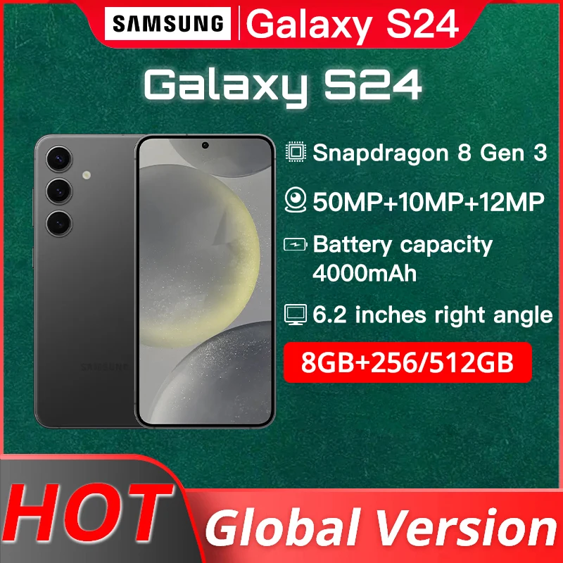 

Samsung Galaxy S24 Global Version Snapdragon 8 Gen 3 6.2" 120Hz AMOLED 2X Display 50MP Triple Camera Android AI Smartphone 2024