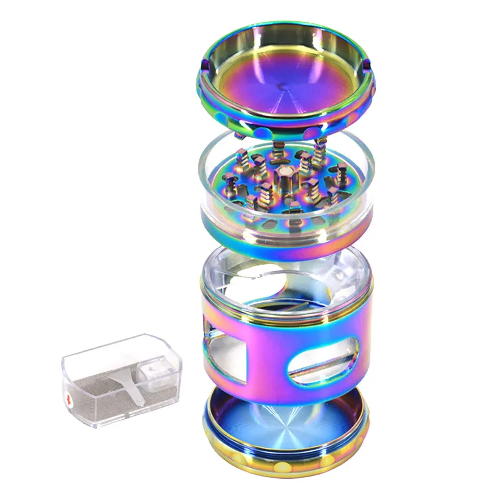 Round Metal Filler Herb Grinder Manual Metal Flavour Grinder with Drawer Smoking Accessories