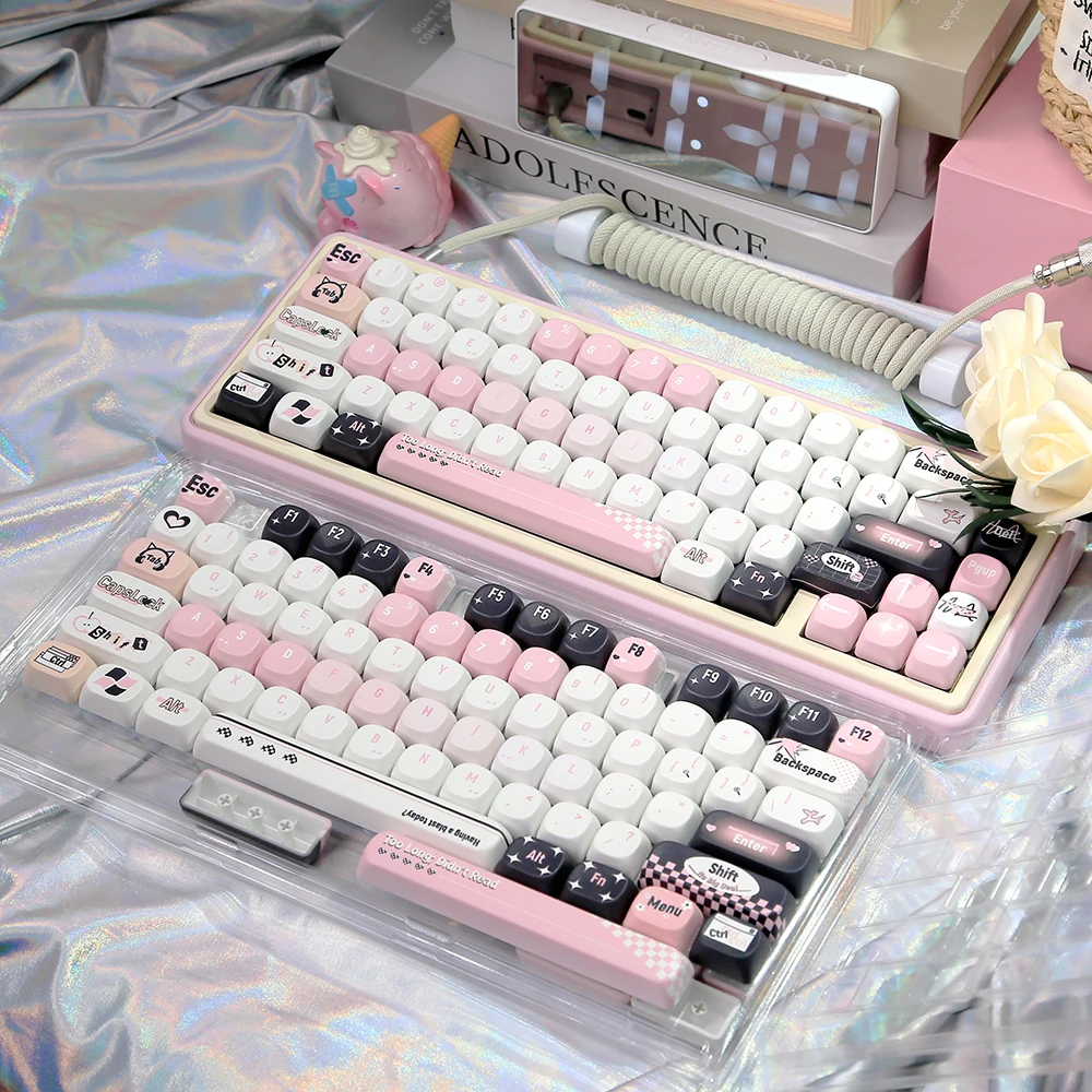 131 teclas MOA perfil lindo rosa negro tema Keycaps PBT personalizado DIY Key Caps Kit para teclado mecánico