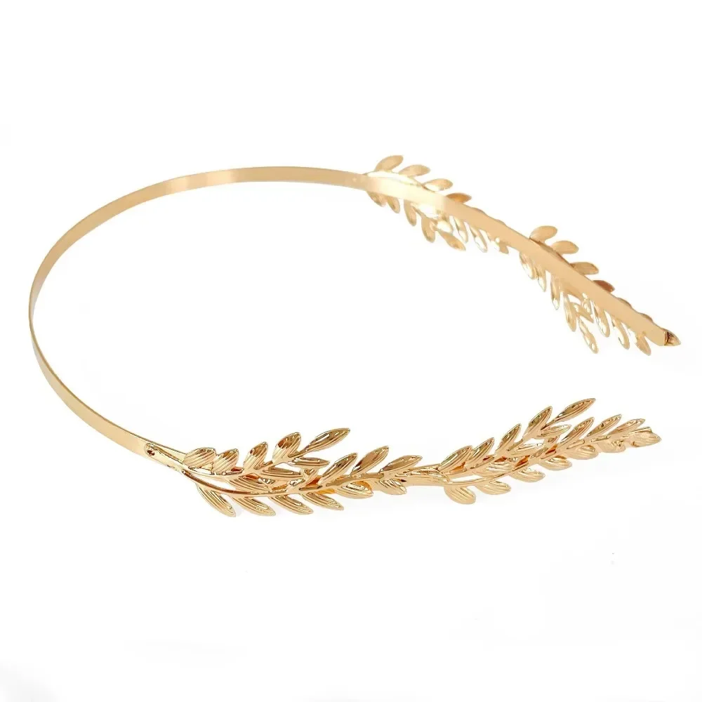 Braut-Haaraccessoires: Griechische goldfarbene Blatt-Stirnbänder für Damen, römische Diadem-Kronen-Tiaras, Kopfschmuck – Detail 10