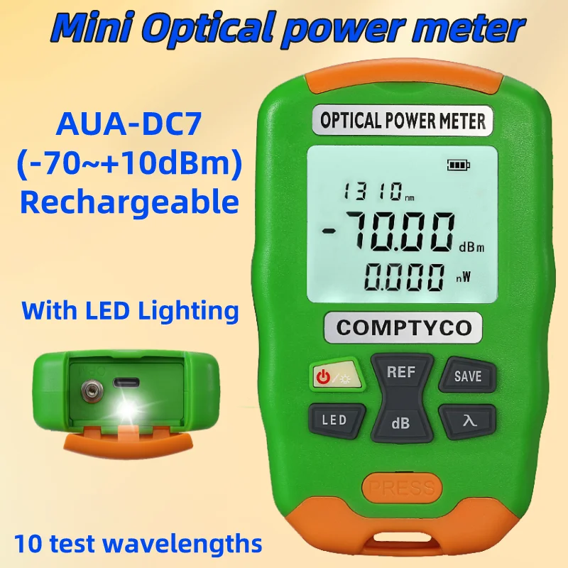 

COMPTYCO AUA-DC7/DC5/D7/D5 Mini Optical Power Meter Fiber Optic Tester OPM With LED Lighting. Rechargeable/Dry Battery(Optional)