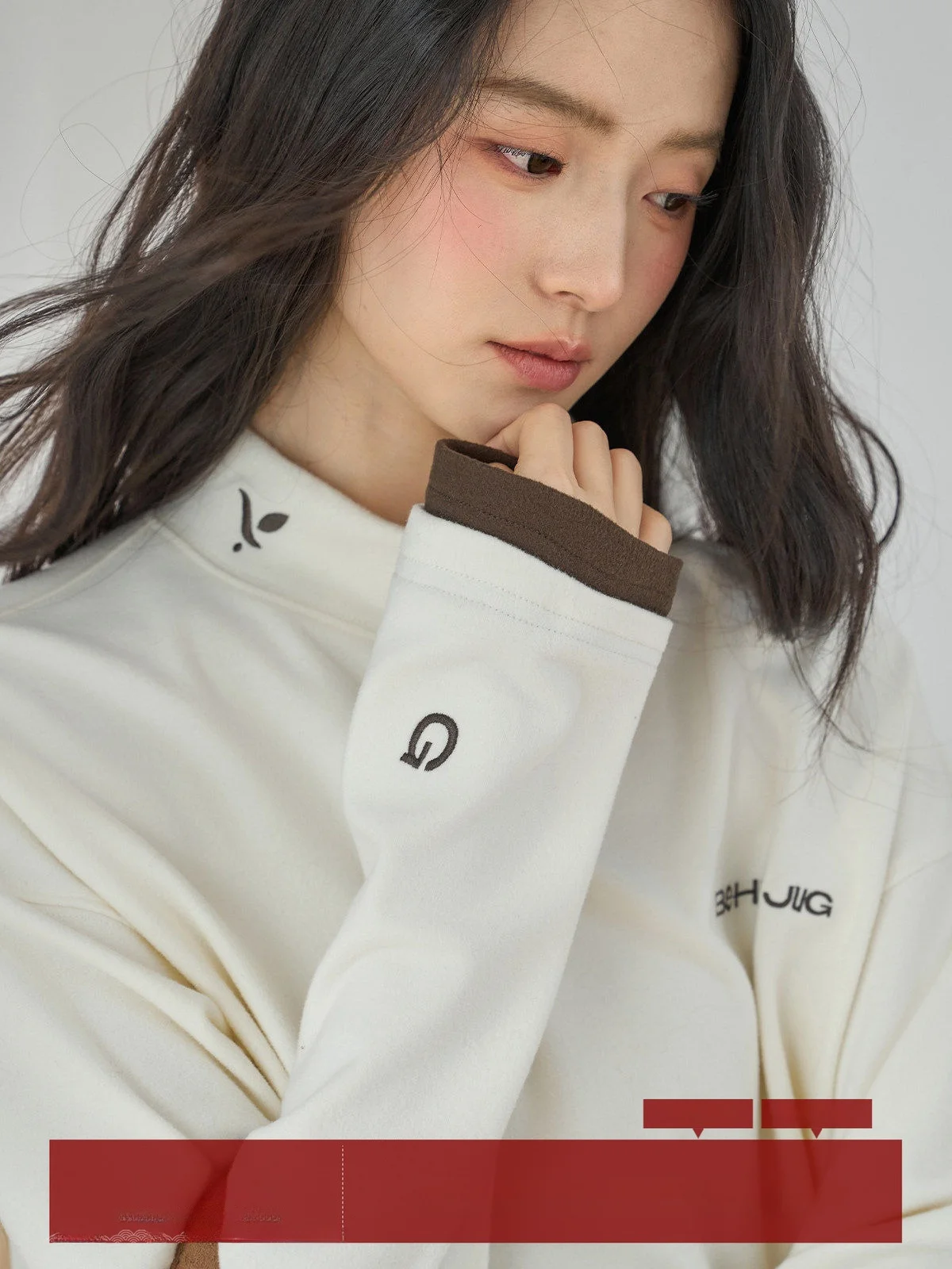 

MoZao Женская трикотажная длинная футболка Све с вышивкой букв f Внутренняя одежда с высоким воротником Топ Свободная основа irt Winter Faion