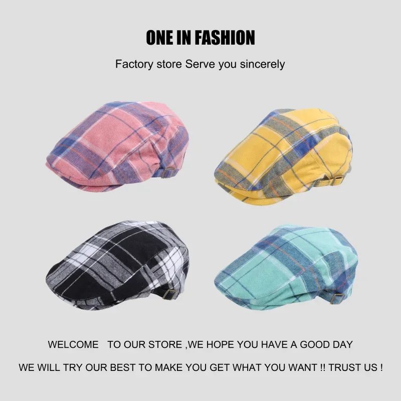 

Retro Y2K Plaid Newsboy Cap for Women - Summer Thin Duckbill Hat, Korean Style Colorful Beret, Vintage & Chic