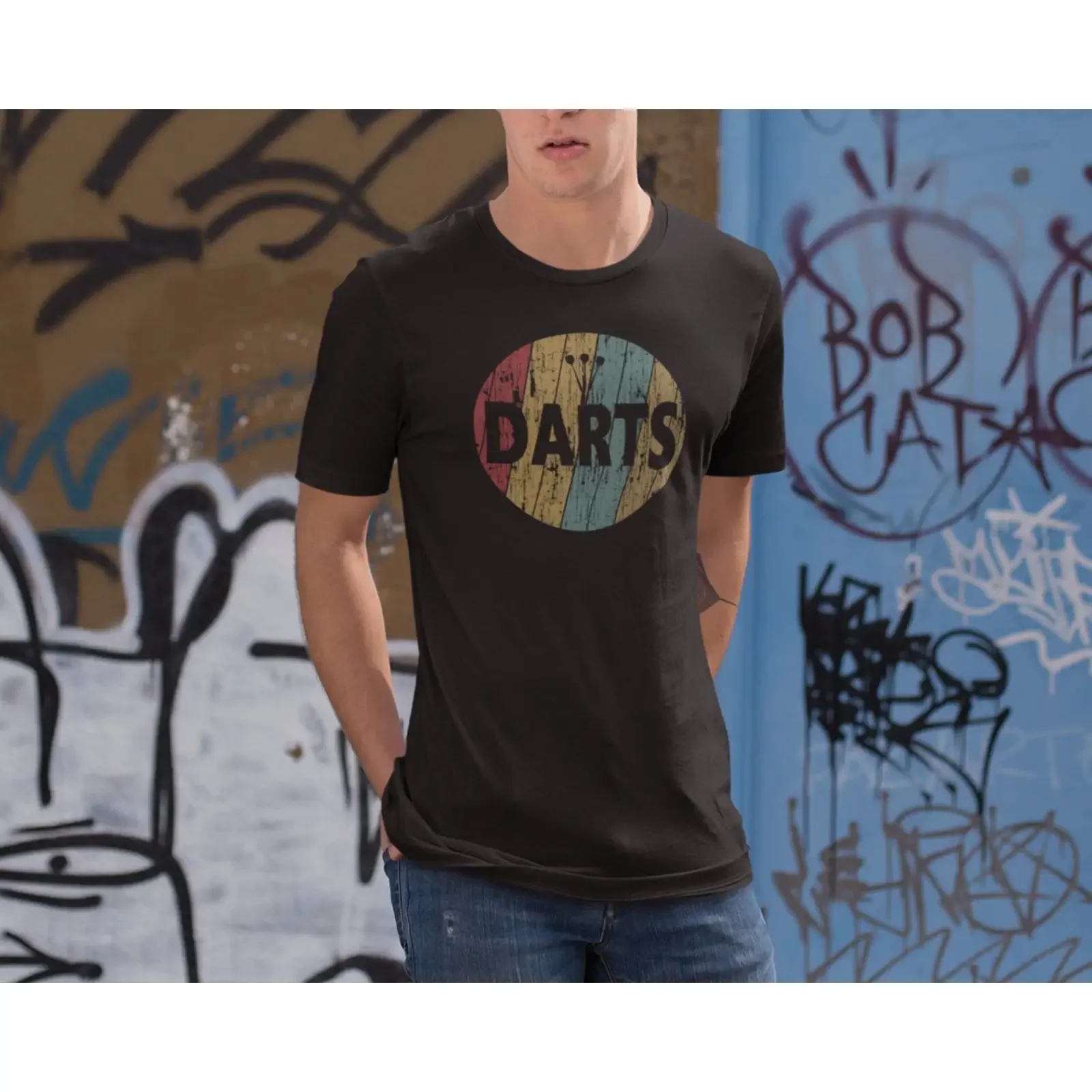 DarT T Shirt Men Player Dartboard vintage Washed Casual Breathable Stretched streetwear Soft fashion Slightly Unisex
