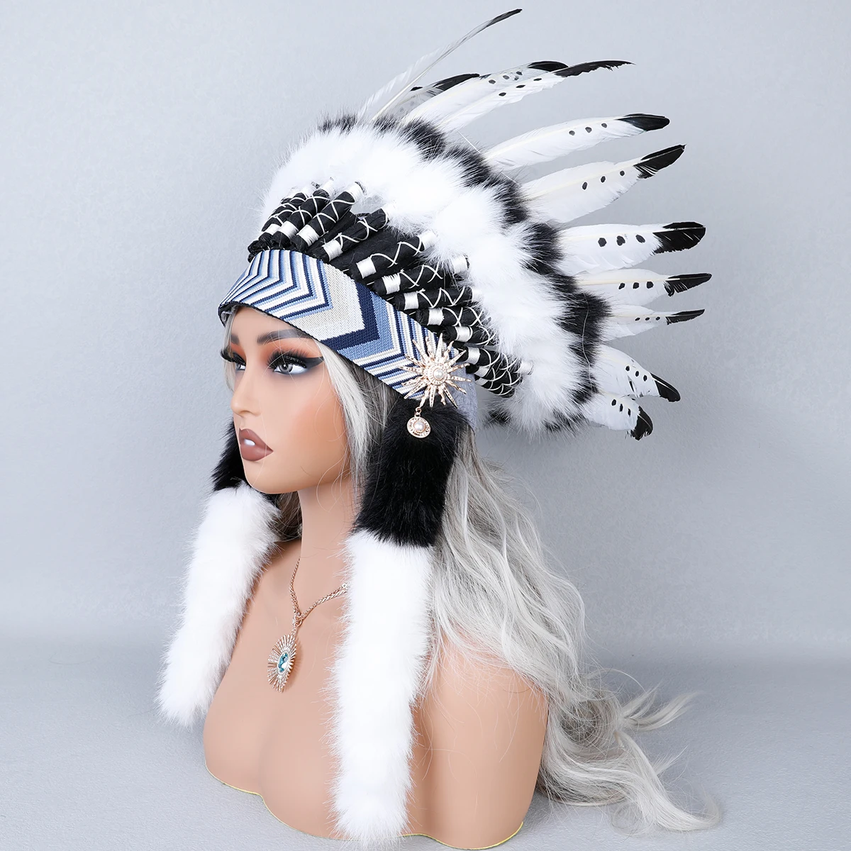 Women's Funky Chief Headdress Headband with Feathers for Halloween Stage Costume Performances Photography & Fashion Show Accesso