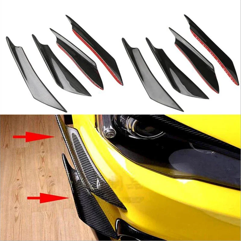 4pcs/set Universal Front Bumper Lip Decoration Diffuser Splitter Fins Body Spoiler Canards Anti-collision Belt Car Tuning Canard