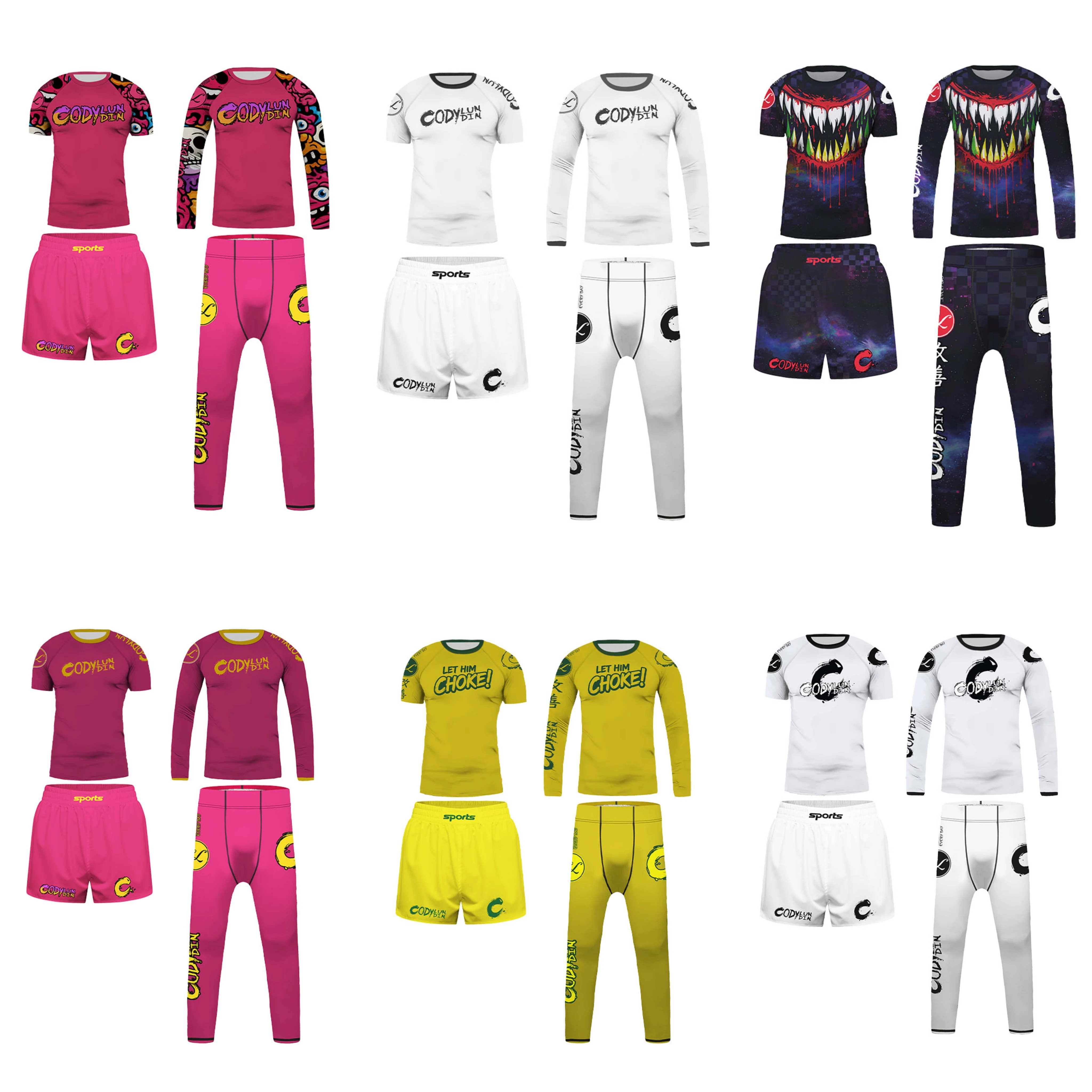 7-13Y Kids Cody Lundin Digital Print 4PCS Multi Color Martial Arts Set Tops Shorts Leggings Jiu Jitsu MMA Grappling Gym Training