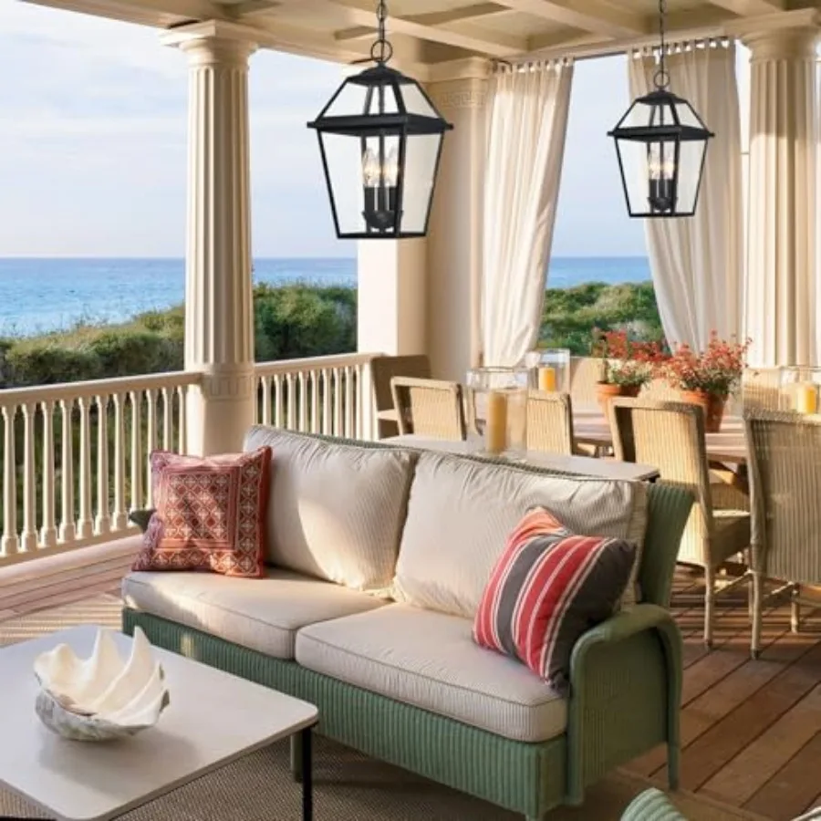 Modern 3-Light Large Outdoor Pendant Light for Porch 16