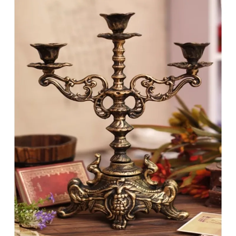 

Vintage European Noble Candlestick Iron Handicrafts Retro Wax Holder Home Wedding Decoration