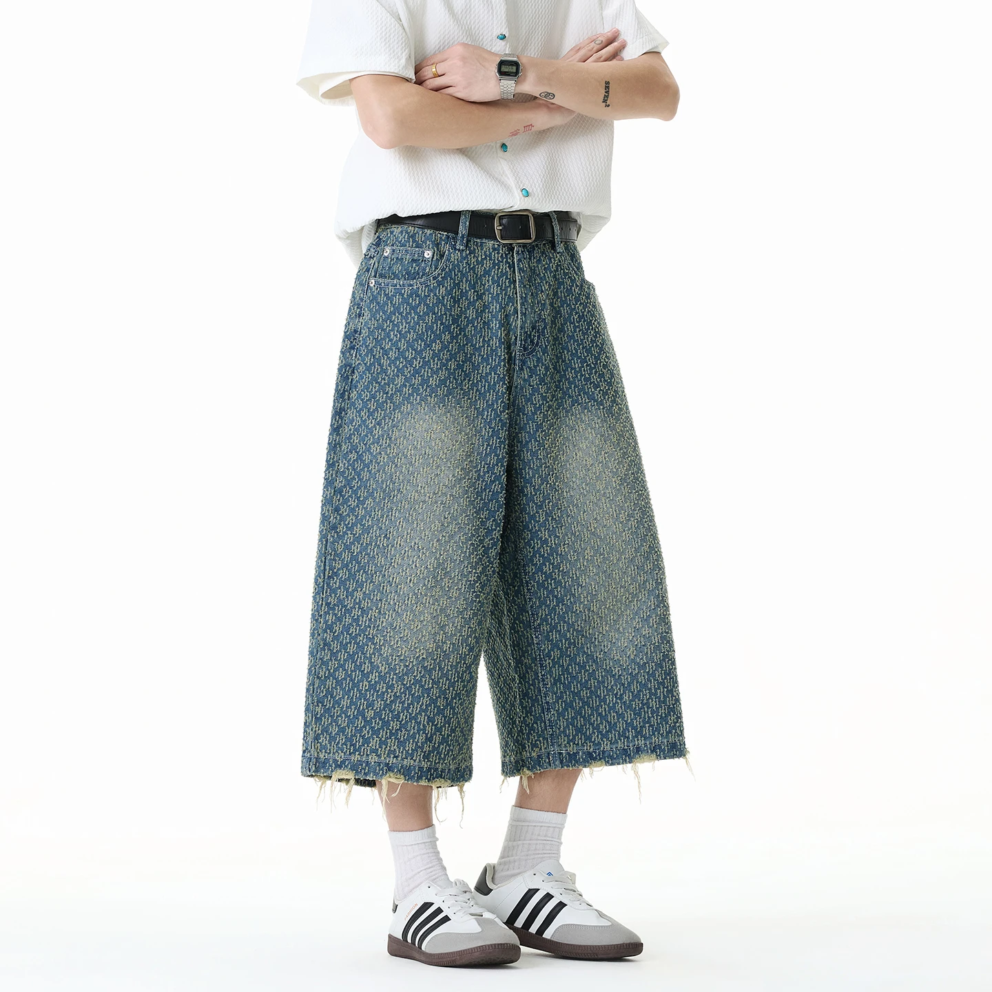 Calças jeans masculinas de verão, estilo americano, com corte diagonal xadrez, perna reta, soltas, estilo hip-hop, para mulheres.