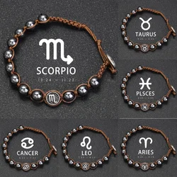 12 Zodiaco Bracelet Stainless Steel Accessory Bracelet 8mm Black Gallstone Men's Bracelets pulsera hombre