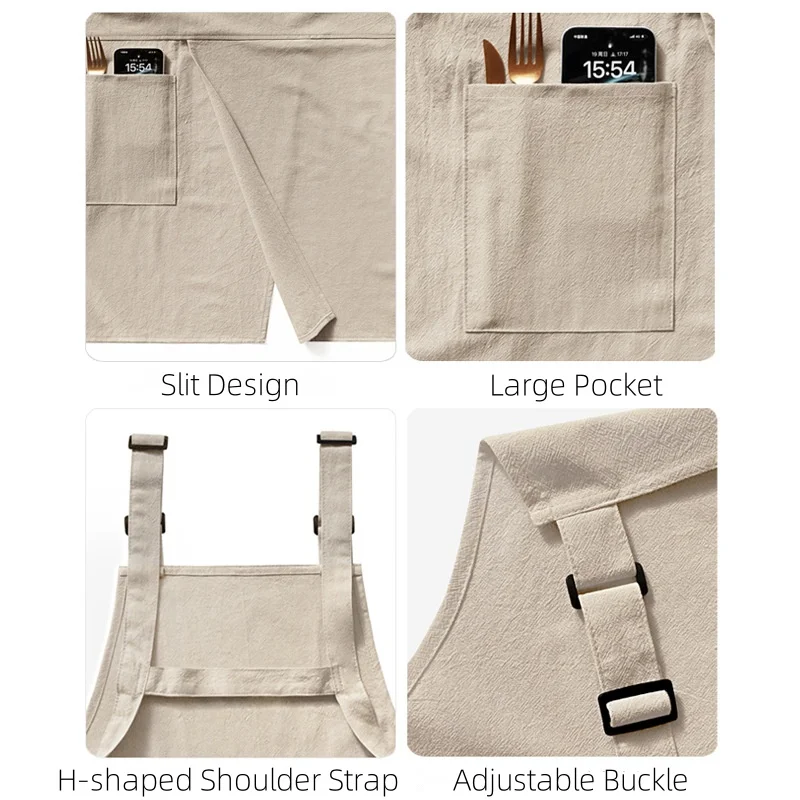 Cotton and Linen Slit Apron Suitable for Men and Women Coffee Shops Flower Shops Pottery Art Customized LOGO