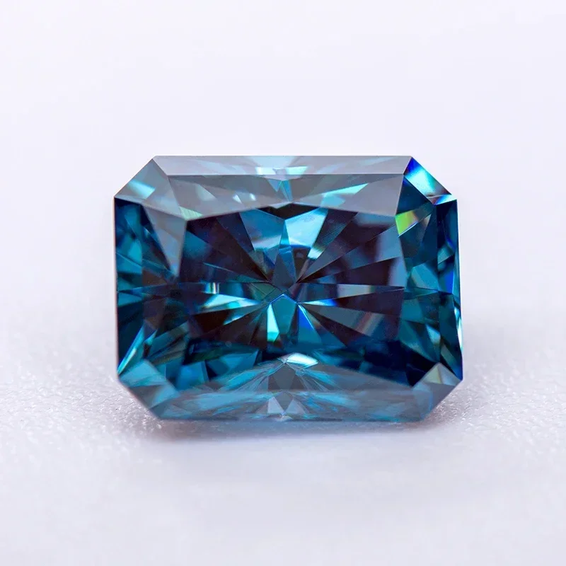

Moissanite Stone Sapphire Blue Color Radiant Cut Lab Grown Diamond For Charms Jewelry Rings Earrings Making With Certificate