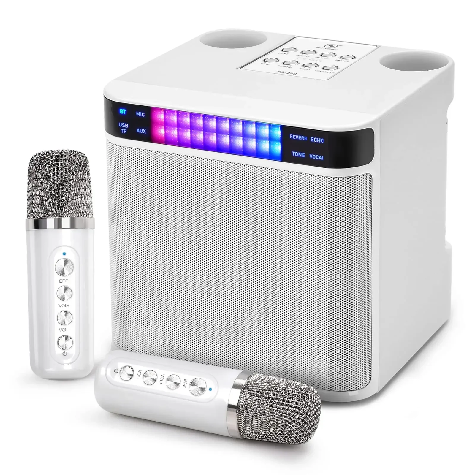 

2 Mic Colorful LED Light Sing Karaoke Machine Portable PA Speaker System Wireless Microphone Voice Changer for Home Kids Adults