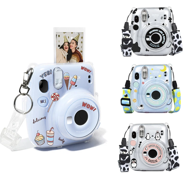 Custodia Rigida Trasparente Per Fujifilm Mini 12 – Cover In PC Con Tasca Per Foto E Tracolla Regolabile