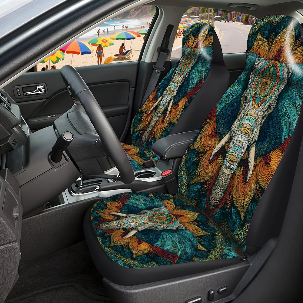 2-5 Seat Set Car Seat Covers Majestic Elephant Mandala Print Premium Polyester Universal Perfect Fit Truck SUV Off-Road Car Brea