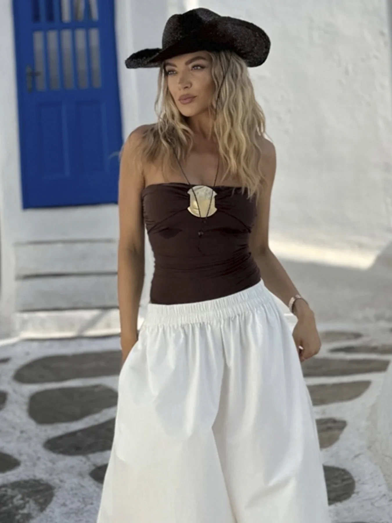 2024 New Sexy Metal Accessories One Piece Swimsuit For Women Bodysuit Swimwear Female Push Up Monokini Solid Bathing Suits Beach