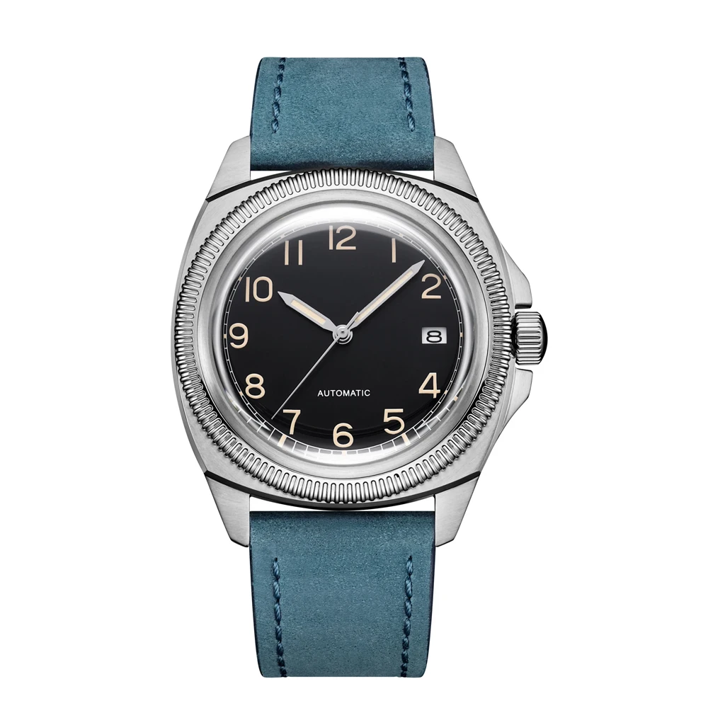 Parnis 41mm esfera negra marcador luminoso Japón NH35 movimiento mecánico automático hombres relojes correa de cuero reloj deportivo para hombres