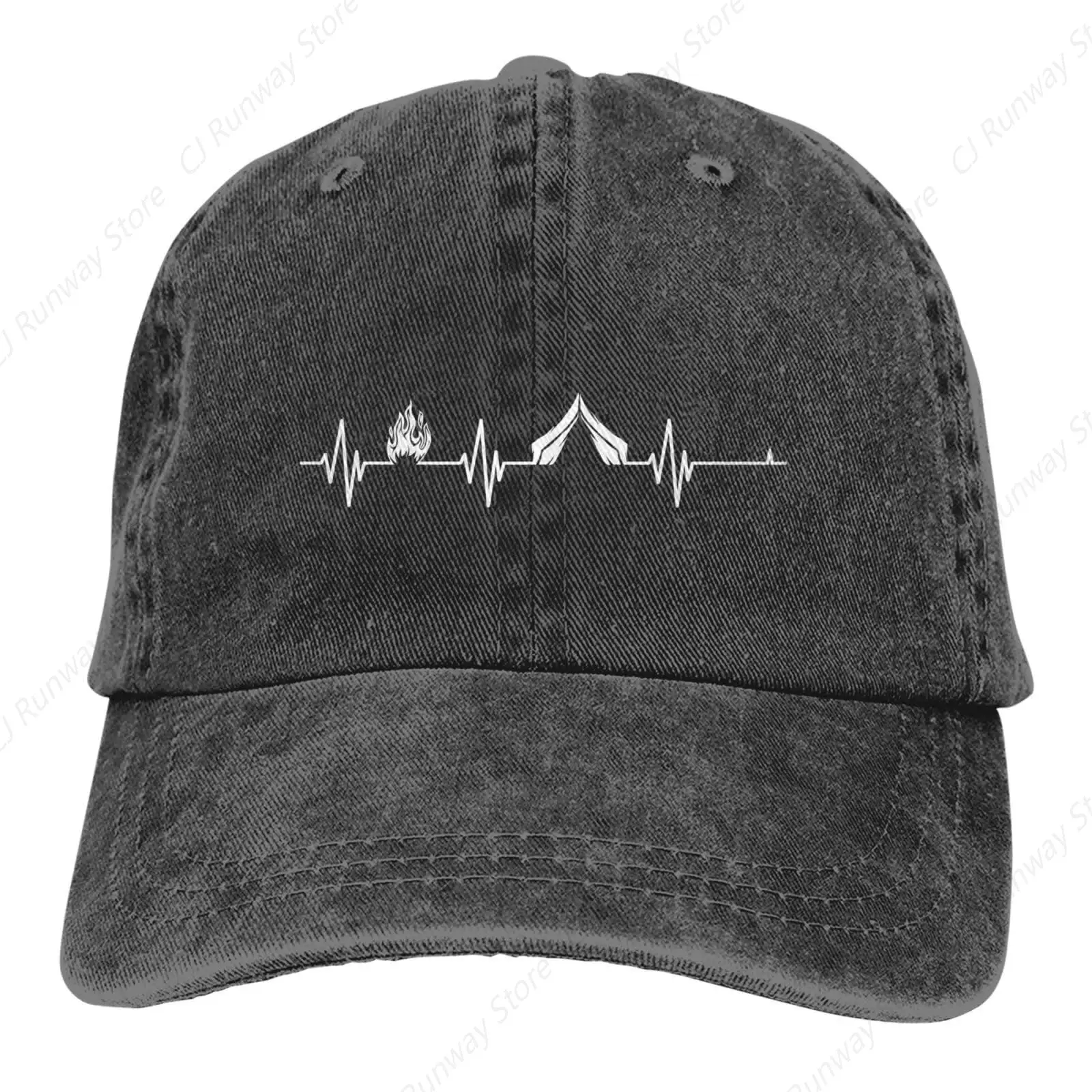 Camping Heart Beat Baseball Cap Golf Dad Hat Adjustable Original Classic Low Profile Cotton Hat Men Women