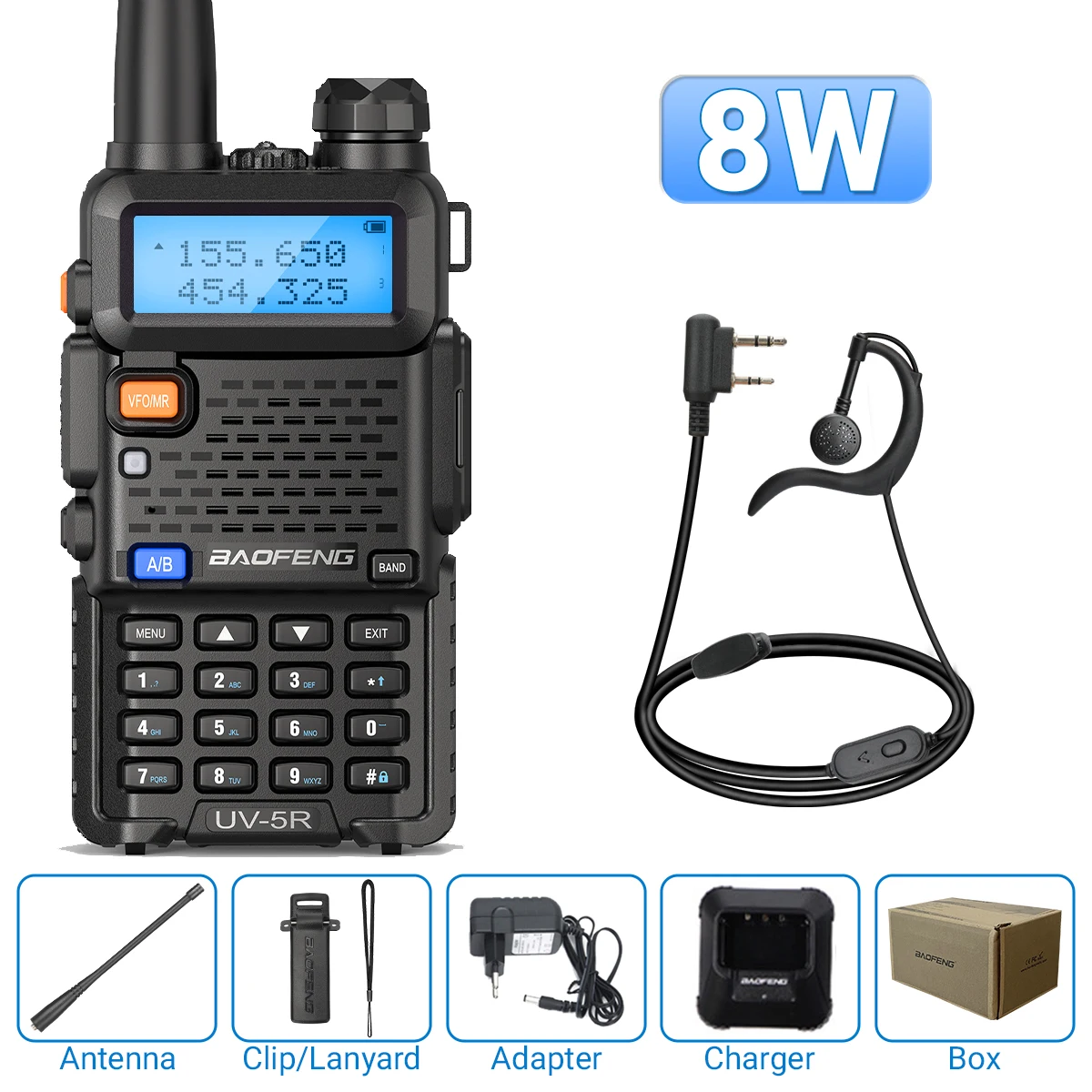 Baofeng UV-5R 8W Walkie Talkie Draagbare Tri-Power Tweeweg Radiocommunicatie Vhf Uhf Ontvanger Lange Afstand Headset Voor Kamperen
