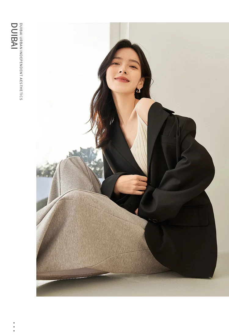 レディースブレザーコートオーバーコート女性用ダブルブレストツイードサテンラウンドレジャースプライシング秋冬ピンストライプ肩パッド入り