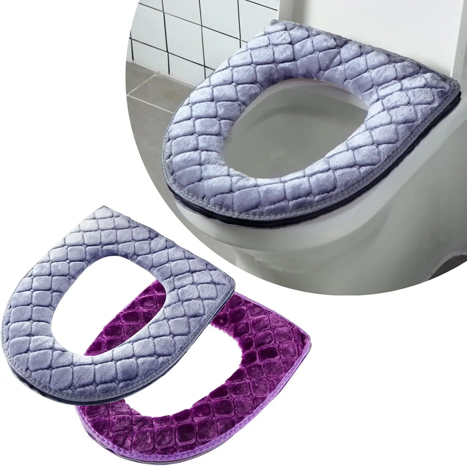 

Toilet Seat Covers 2 Pack Soft Plush Cushion with Zipper for Bathroom Warm Washable Toilet Seat Pad 16.9x14.6 Inches
