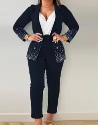 Conjunto de Chaqueta de manga larga con cuello con muescas para mujer, traje informal con estampado, pantalones degradados, Y2k, Otoño, 2023