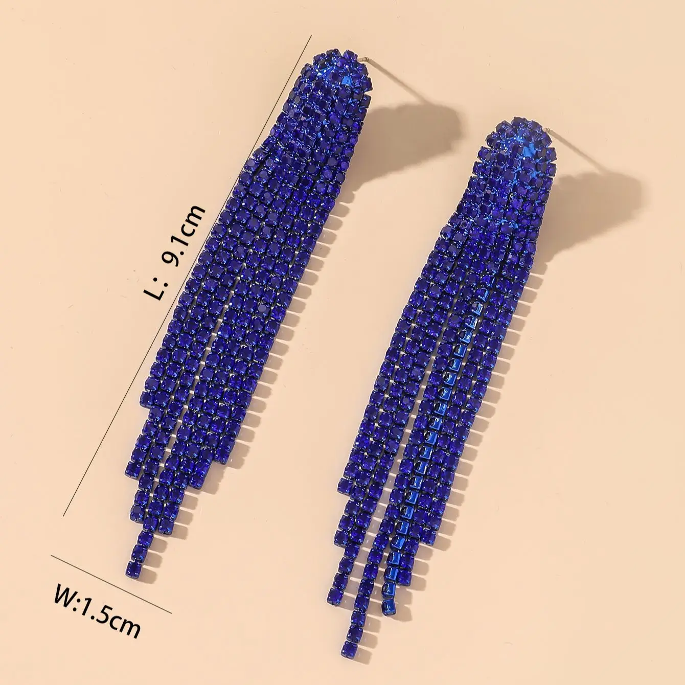 Pendientes largos azules de lujo con borlas para mujer, aretes colgantes para novia, aretes de fiesta con diamantes de imitación, joyería de boda