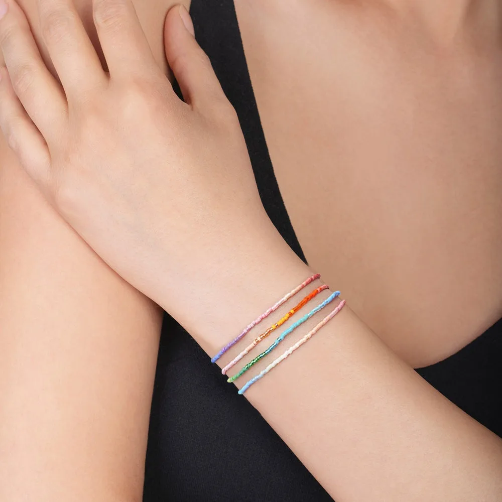 Trendy Dopamine Gradient Color Extremely Fine Weave Beaded Bracelets for Women Summer Beach Cute Bohemia Jewelry Accessory Gift