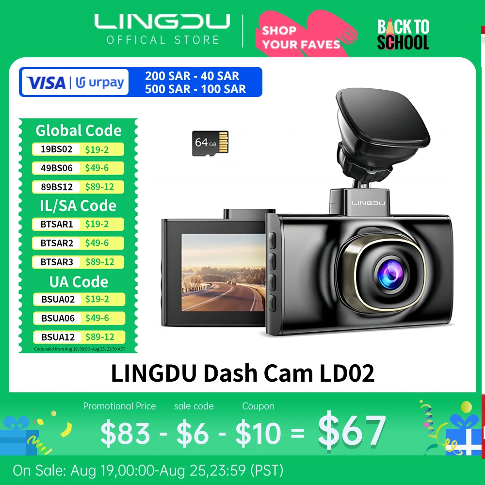 

LINGDU LD02 5K Car DVR Dash Cam 3'' IPS Screen Car Camera Build-in GPS Dashcam for Car 150° WDR IR Night Vision Video Recorder