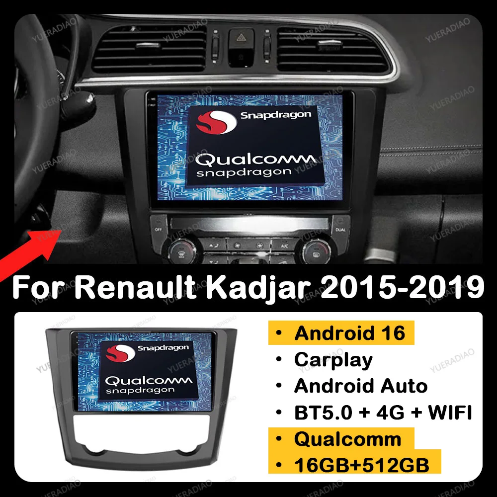 

Android 16 Carplay Auto For Renault Kadjar 2015 2016 2017 2018 2019 GPS NAVI Head Unit 4G WIFI Multimedia Video Player 2DIN QLED
