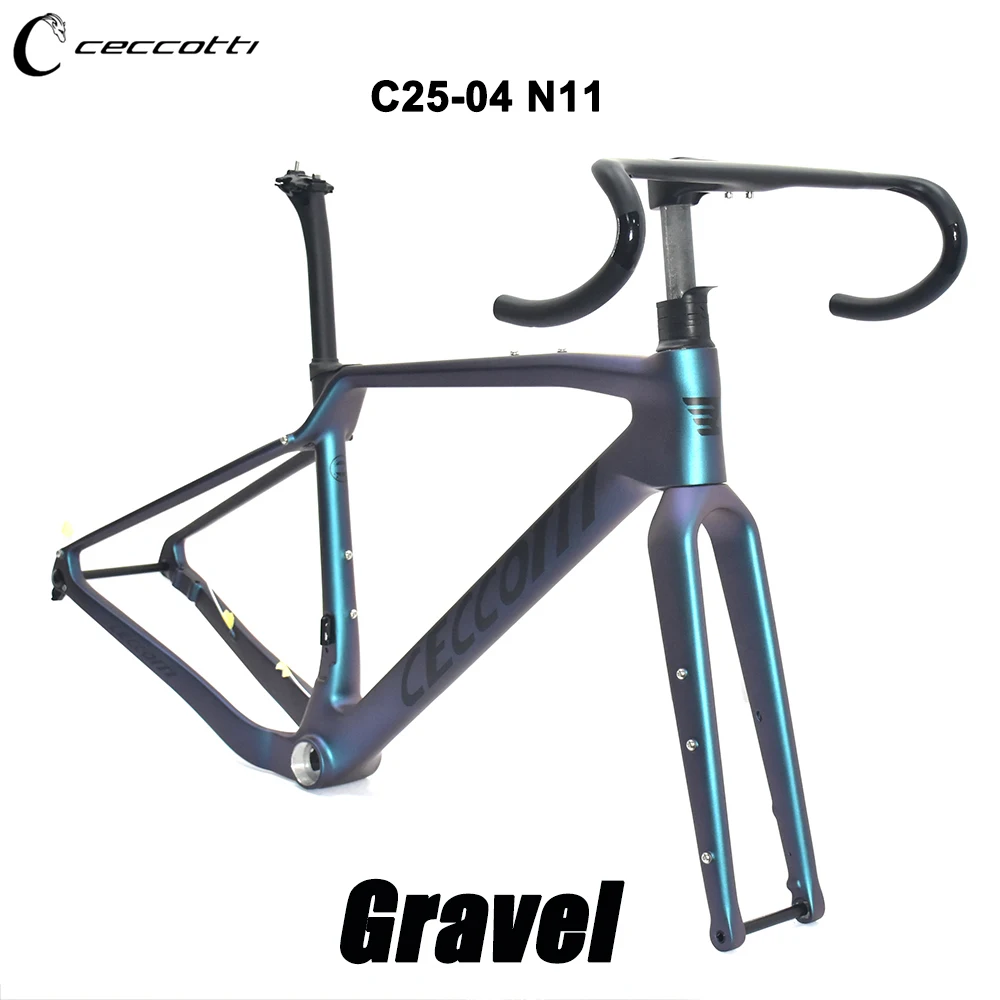 CECCOTTI Gravel Bike Frameset with Handlebar Full Inner Cable Desgin Gravel Frame