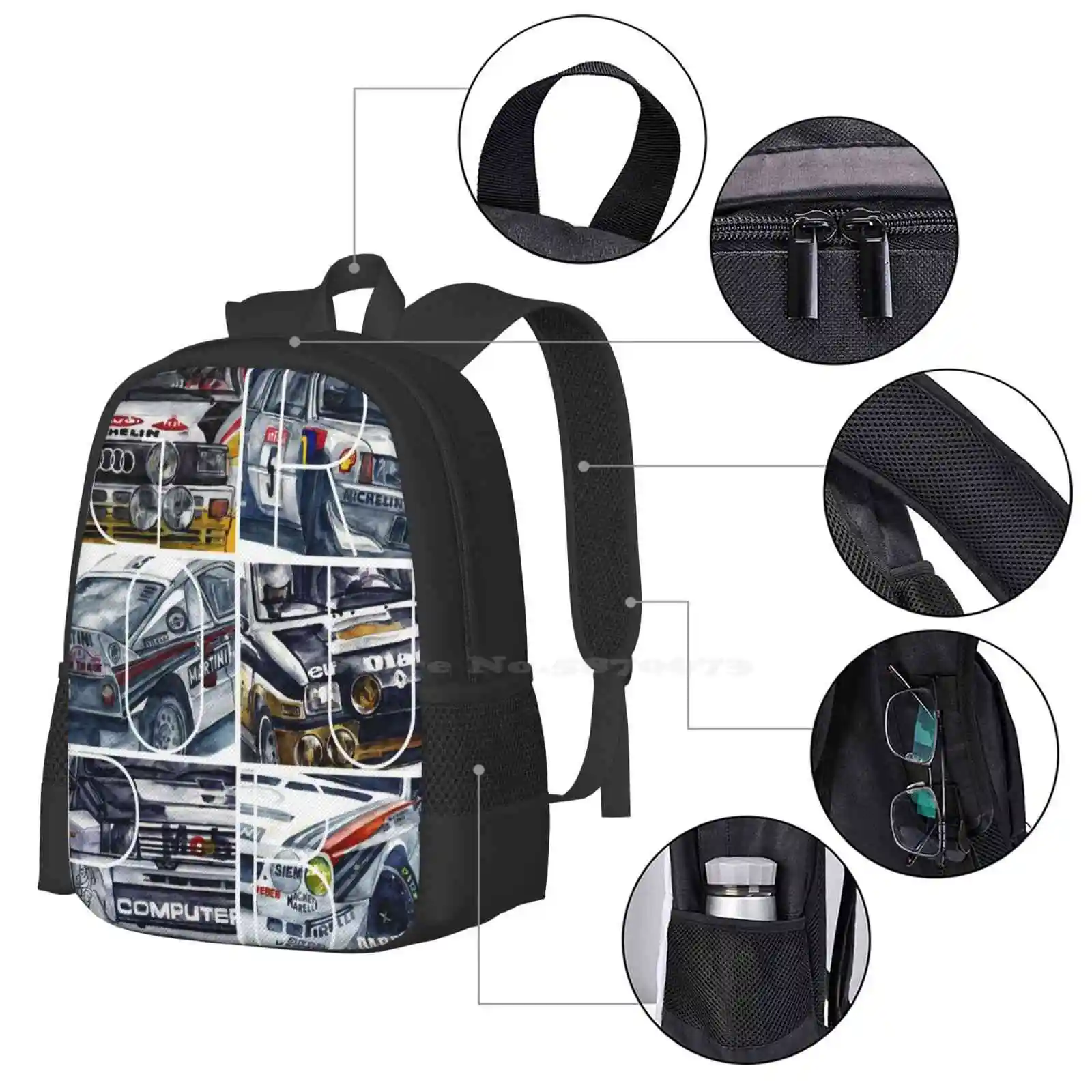 Rally Group B Hot Sale Schoolbag Backpack Fashion Bags Group B Rally Watercolor Car Petrolheads Racing Groupb