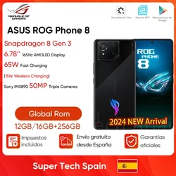 ASUS ROG 8 5G teléfono inteligente , Smartphone para videojuegos con Snapdragon 8 Gen 3, Pantalla AMOLED de 6,78 pulgadas y 165Hz, carga rápida de 65W, NFC, ROG 8 Pro 2024