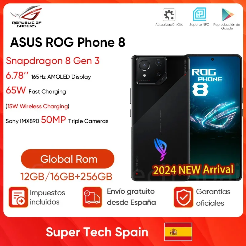 ASUS ROG Phone 8 5G Smartphone Snapdragon 8 Gen 3 Gaming Phone 6.78'' 165Hz AMOLED Screen 65W Fast Charging NFC ROG 8 Pro 2024