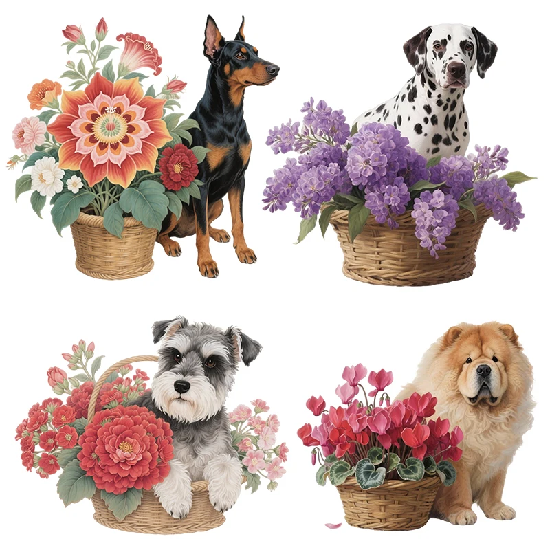 Three Ratels CEE23 Cute  puppy with flower basket wall sticker for home decoration toilet decals