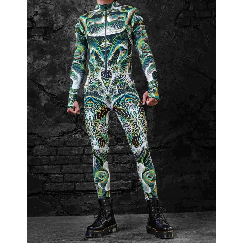 3D Print Colorful Bodysuit Cyber Punk Circuit Board Jumpsuit Halloween Party Carnival Cosplay Costume Performance Romper Zentai