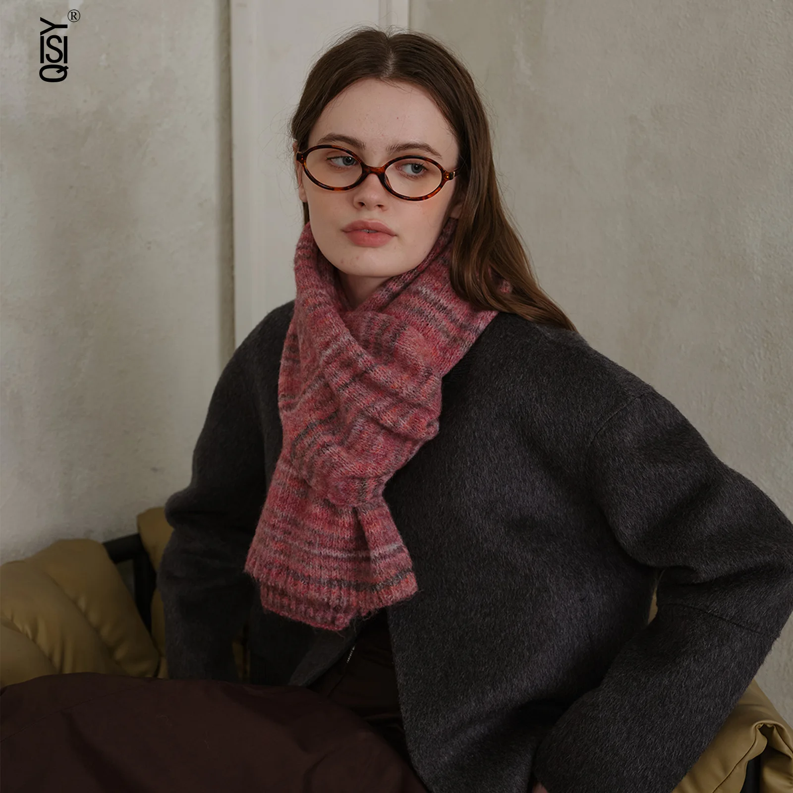 

Retro Atmosphere, Wine Red Warm Wool Scarf, Women's Winter Woolen Knitted Scarf and Neck