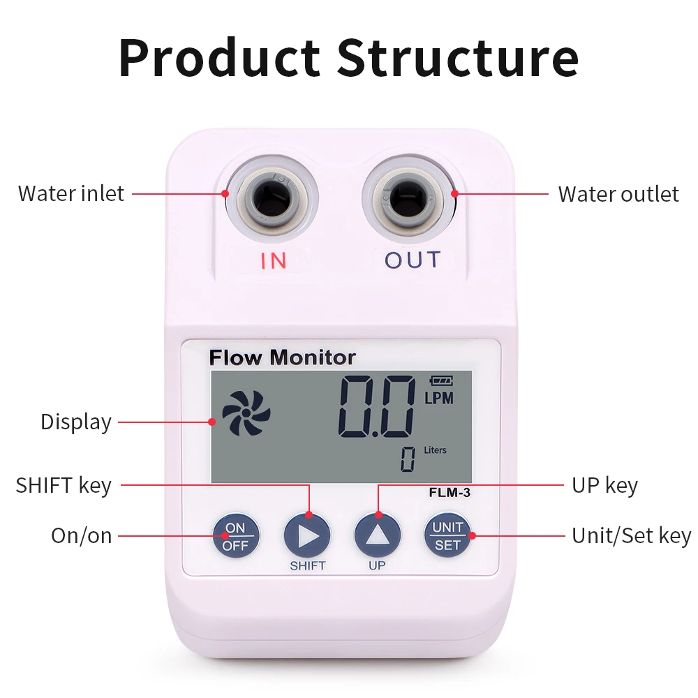 Imagem -03 - Medidor de Fluxo Automático com Display Lcd Monitor Digital Fluxômetro de Água Alarme Buzzer Power Save Função Flm3 4
