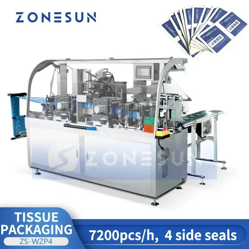 ZONESUN ZS-WZP4 Máquina envasadora automática de toallitas húmedas con sello de 4 lados Equipo de envasado de pañuelos de bolsita desechable