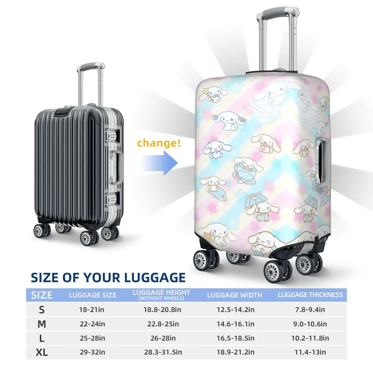 Cute Cinnamoroll Kawaii Cartoon Suitcase Cover Holiday Business Strectch Luggage Case Protector