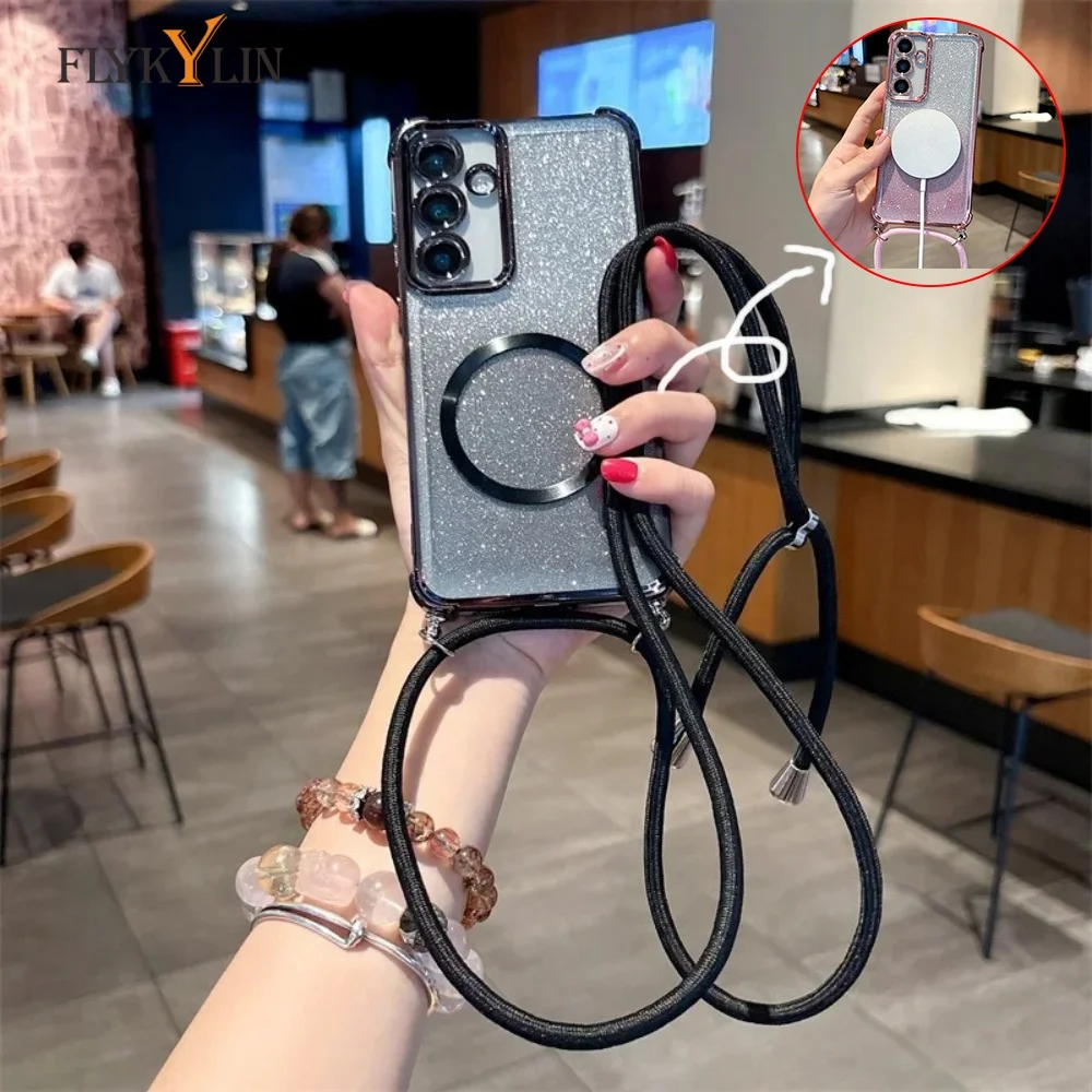 Überzug Klare Magnetische Hüllen Für Samsung A53 A52 A32 A13 A23 A33 A73 A12 A22 A02S A03S Crossbody Lanyard Halskette Abdeckung